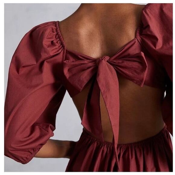 NWT Forever That Girl Anthropologie Scalloped Mini Dress Rusty Brown size Medium - Picture 3 of 13